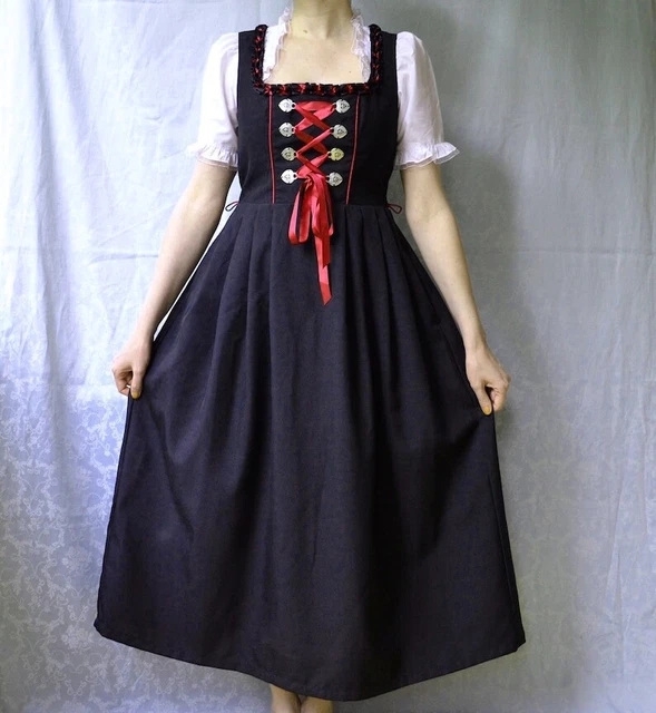Long Dirndl dress in black colour Long maxi vintage 3pcs dirndl for Oktoberfest