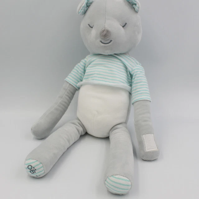 Doudou ours gris blanc bleu rayé OBAIBI - 27747