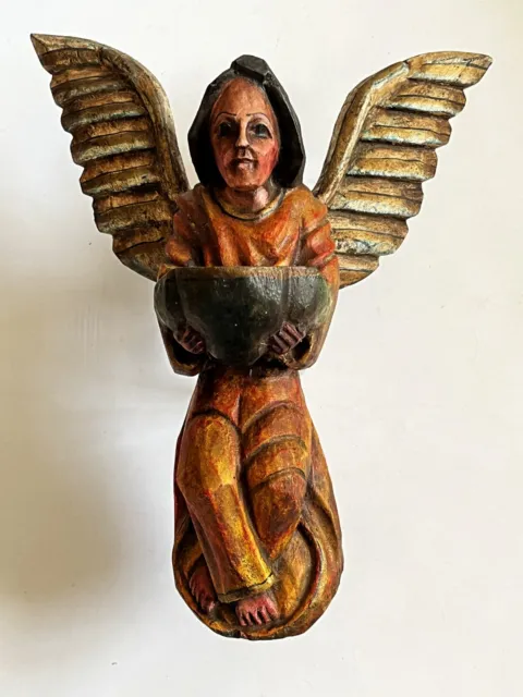 Mexican Folk Art Hand Carved Wood Wooden Angel Santo Saint Wall Sculpture Figure