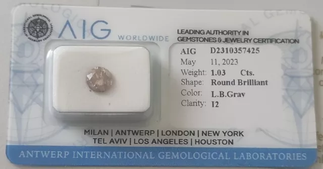 Diamante naturale 1.03 ct taglio rotondo sigillato in blister certificato AIG