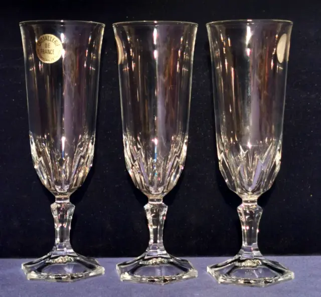 Vintage 3 alte elegante Französische Bleikristallglas Sektgläser 17,7 cm