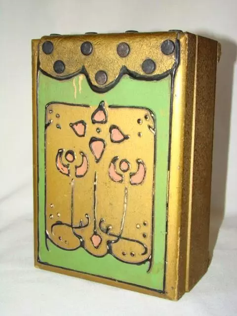 Striking Antique ART NOUVEAU Hand Painted Gesso Floral Wood DRESSER or BIBLE BOX