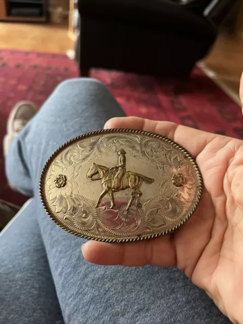 Vintage Belt Buckle Montana Silver Company. Montana Cowboy on Horse