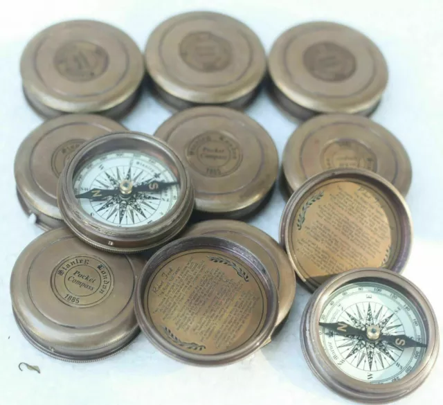 Marine Pocket Compass Lot of 10 pcs  Antique Nautical Robert Frost Poem Compass