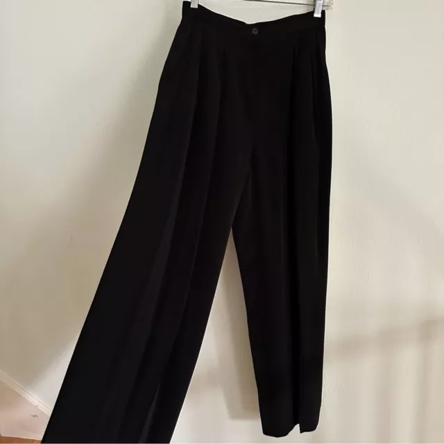 VTG Anne Klein Black Pleated Wide Leg High Rise Trouser Pants Sz 8 Office Preppy