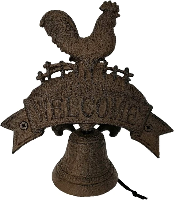 Comfy Hour Antique and Vintage Collection 7" Cast Iron Rooster Doorbell, Brown