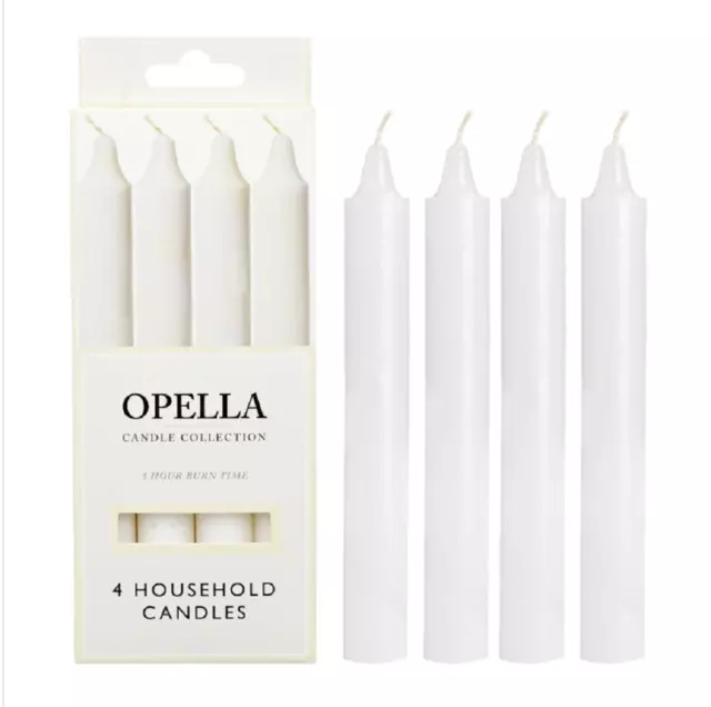 Opella Blanco Doméstico Velas - 4 Paquete 17cm Larga Duración Cena Mesa Velas