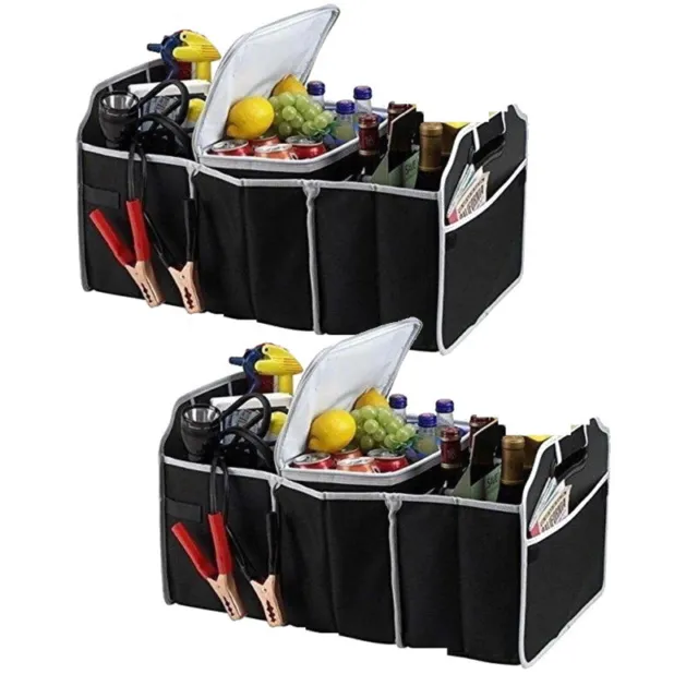 2 x Car Boot Beach Trip Storage Organiser With Built-In Removable Cooler Bag