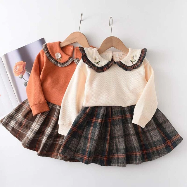 Toddler Kids Baby Girls Plaid Jumpsuit Dress Romper Embroidery Flower Clothes