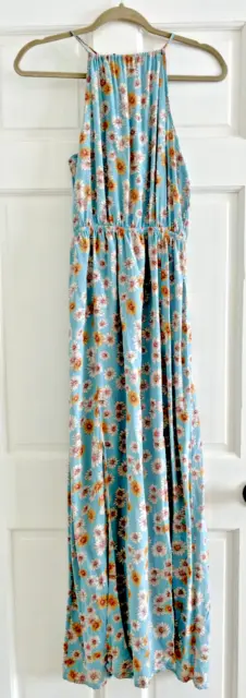 Forever 21 Blue Floral Maxi Dress Halter with Slits Size Small