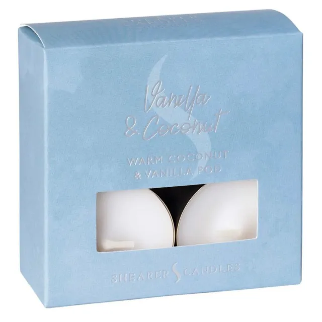 SHEARER CANDLES Vanilla & Coconut Scented Tea Lights Pack of 8