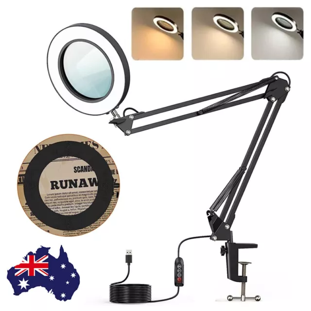 10x Magnifying Glass Desk Table Lamp Magnifier Foldable with 64LED Light & Clamp