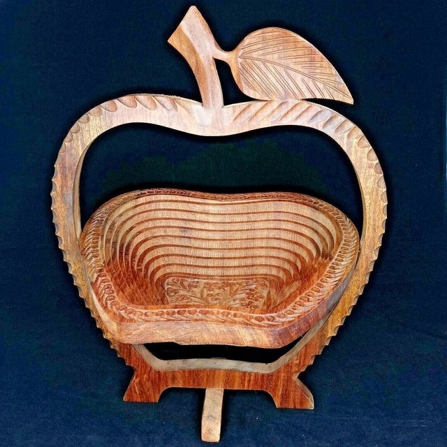 Folding Apple Shaped Wooden Collapsible Fruit Storage Basket and Trivet