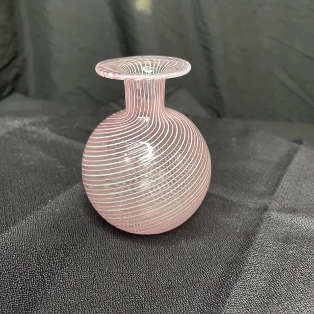 Mid Century Murano Pink /White Mezza Filigrana Glass Vase - Italy - 9006