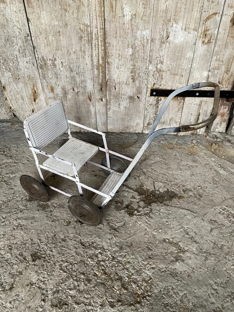 Ancienne Poussette Pliante Pour Poupée – Métal Et Bois, Jouet Enfant Années 50