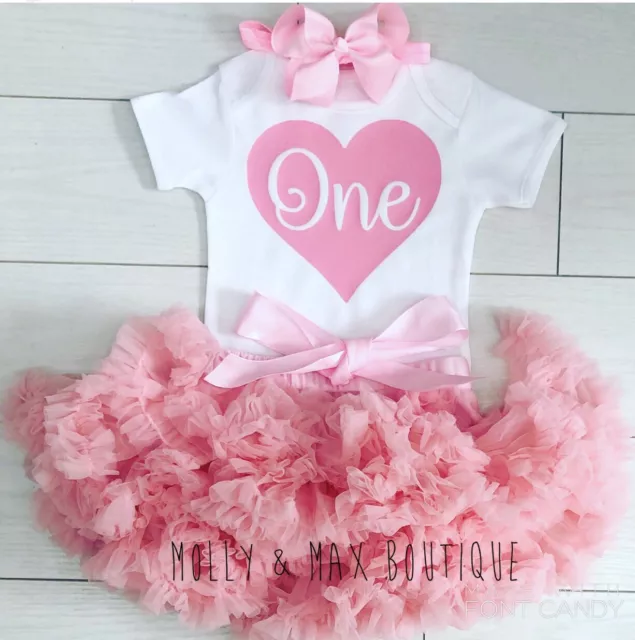 Luxury Baby Girls First 1st Birthday Outfit Vest Tutu Skirt Baby Pink Cake Smash