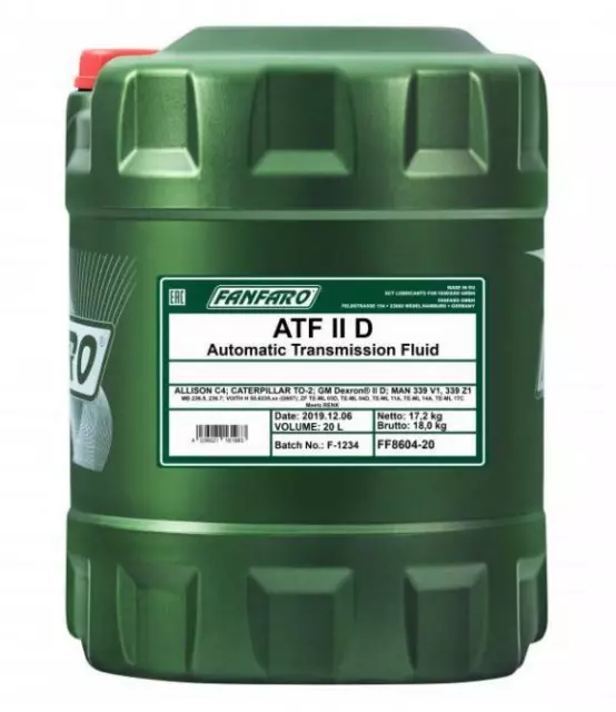 FANFARO ATF DII DEXRON 2 Automatic Transmission & Power Steering Fluid Oil 20 L