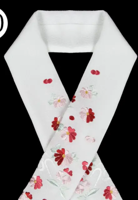Japanese Woman's Kimono Embroidery HAN ERI collar 10 White Flower