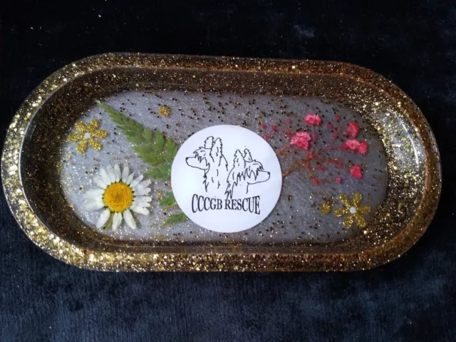 Small Chinese Crested Tray Glitter Daisy Handmade