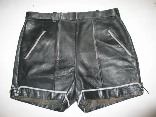 Pantaloni corti in pelle doppia cerniera vintage pelle liscia taglia 50-52
