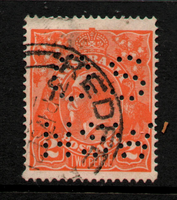 USED PERFIN 2d " KING GEORGE V " AUSTRALIA 1913-36