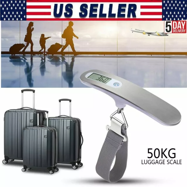 PORTABLE 50kg Digital Travel Handheld Weighing Luggage SCALES Bag USA