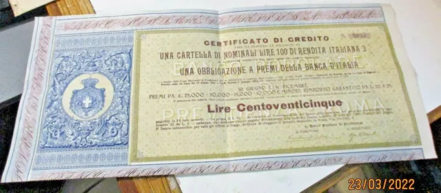 Certificato Di Credito Banco Popolare Di Previdenza Roma - L. 125 R.d. 5/1/1905