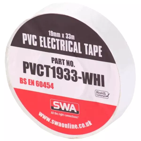 QUALITY 'SWA' WHITE PVC ELECTRICAL INSULATION TAPE - 19mm x 33m