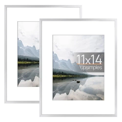 11x14 Aluminum Picture Frame with mat for 8x10, Gallery Wall Decor Metal Phot...