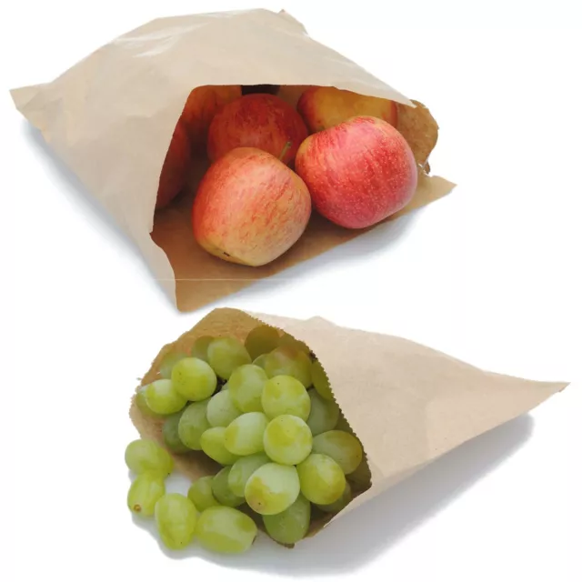 500 7" x 7" Brown Kraft Strung Sweet Food Fruit Veg Market Stall Paper Bags