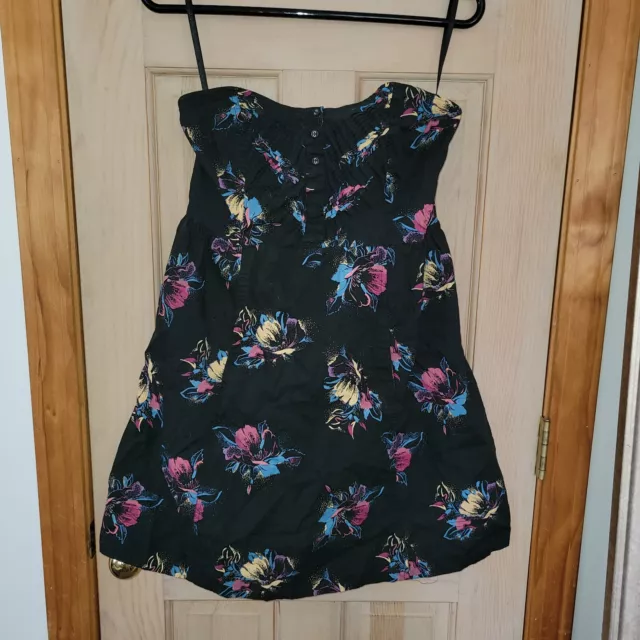 UO Kimchi Blue Black Floral Strapless Dress