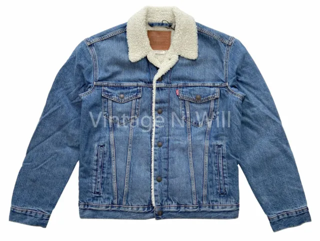 Chaqueta de camionero Levis Premium Red Tab para hombre M azul lavado forrada de sherpa