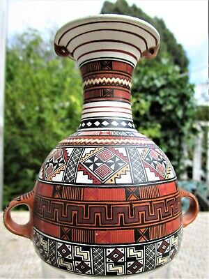 Cusco Peru Pottery Native Art Hand Painted Ceramic Vase Vessel Small