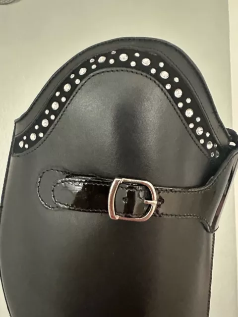 Neue Leder Reitstiefel Größe 40 W mit Lack und Strass Details QHP Dorah