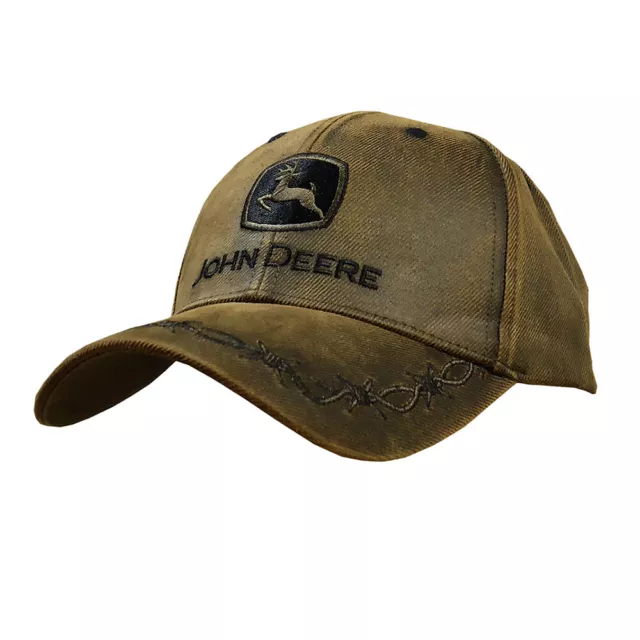 John Deere Men/Unisex One Size Logo Cotton/Poly Adjustable Oilskin Cap/Hat Brown