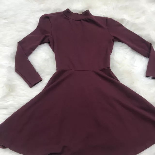 American Apparel Red  Dress Sz S Maroon Long Sleeve Fit Flare Stretch Backless