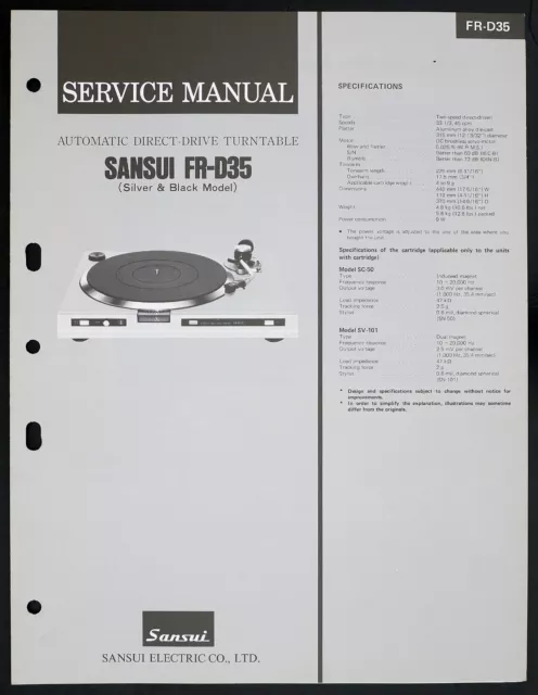 Original SANSUI FR-D35 Turntable Service-Manual/Diagram/Parts List o153