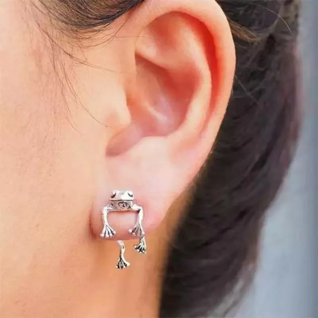 Fashion Silver Lovely Frog Animal Ear Earring Stud Women Party Jewellery Gifts