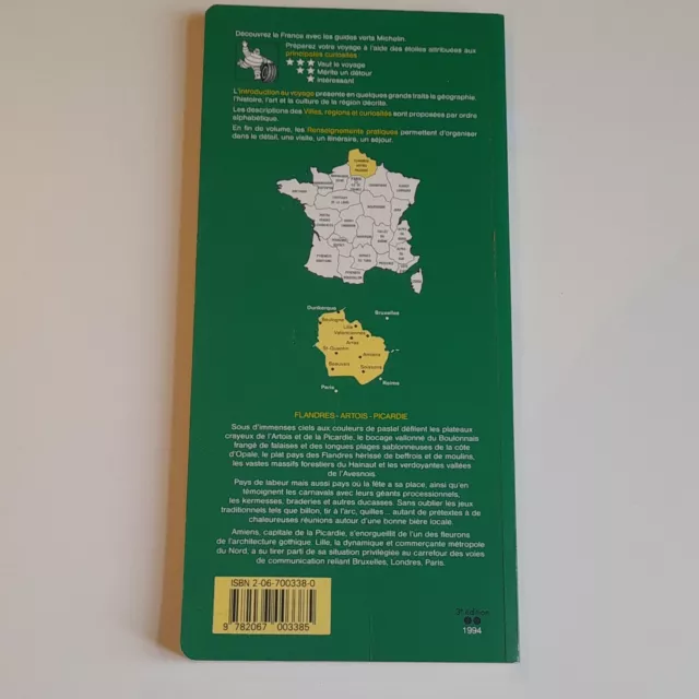 Livre Guide Michelin Flandre Artois Picardie tourisme région 1994 plan nord AJ 2