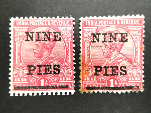 INDIA GEORGE V 1921 SG192 NINE PIES on 1A ROSE-CARMINE MINT HINGED & F/U 1010151