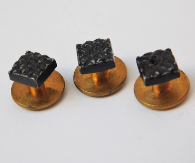 Square shirt studs Mens formal dress wear black Marcella effect Set of 3 cb
