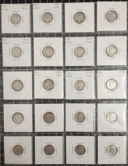 Mercury and Roosevelt 90% Silver Dime set