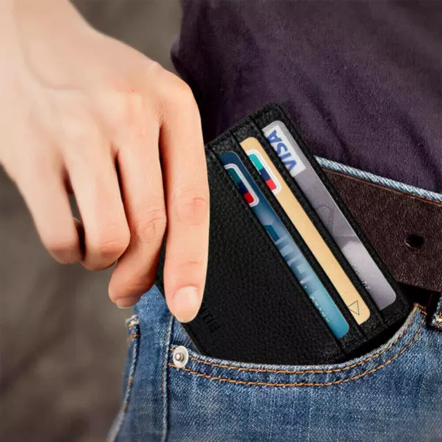 MEN'S WOMEN SMALL Wallet Card Case Slim Leather Front Pocket Credit ...