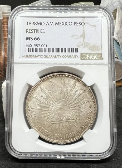 1898 Mo-AM Mexico Silver Peso MS-66 NGC 1949 Restrike Nice Toning Toner Original