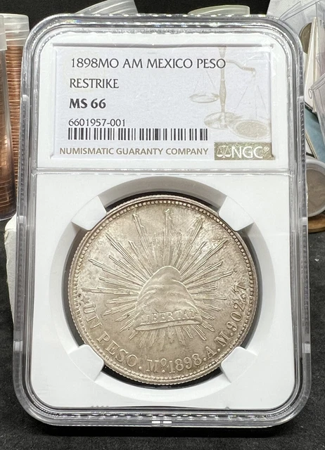 1898 Mo-AM Mexico Silver Peso MS-66 NGC 1949 Restrike Nice Toning Toner Original