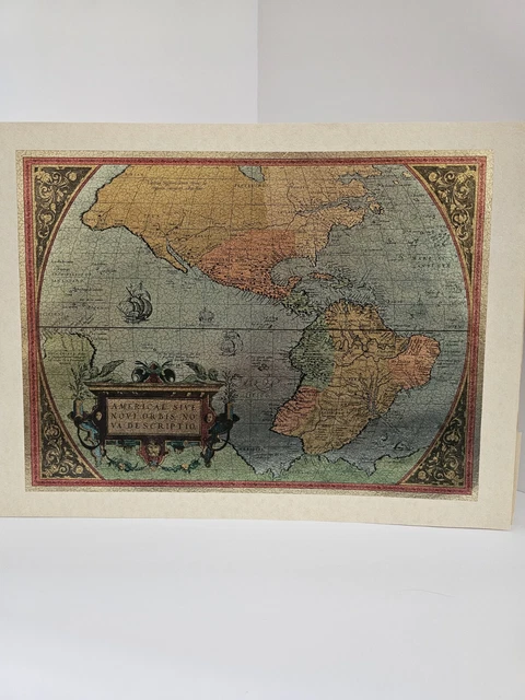Vintage Pair Of Maps Gold Foil Wall Map On Parchment Of America Reproduction
