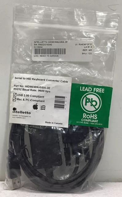 New Intelletto Serial To HID Keyboard Converter Cable  - HIDMDB9USBA-3E