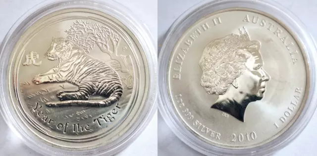 1 OZ Lunar II Jahr des Tigers 2010 Australien 1 Dollar 999/1000 Fein Silber