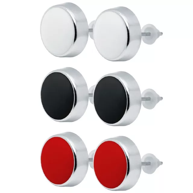 1 Paar runde Ohrstecker Ohrringe Knopf Button Edelstahl Acryl weiß rot schwarz