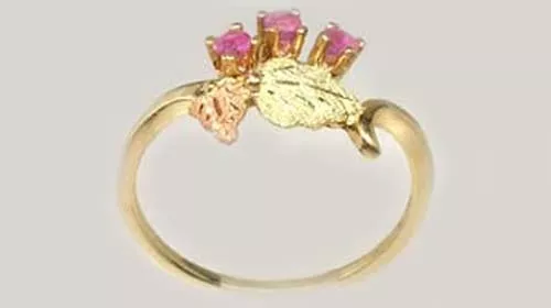 Gold Ring Antique Pink Sapphires Black Hills Artisan 12kt Red Green Grape Leaves